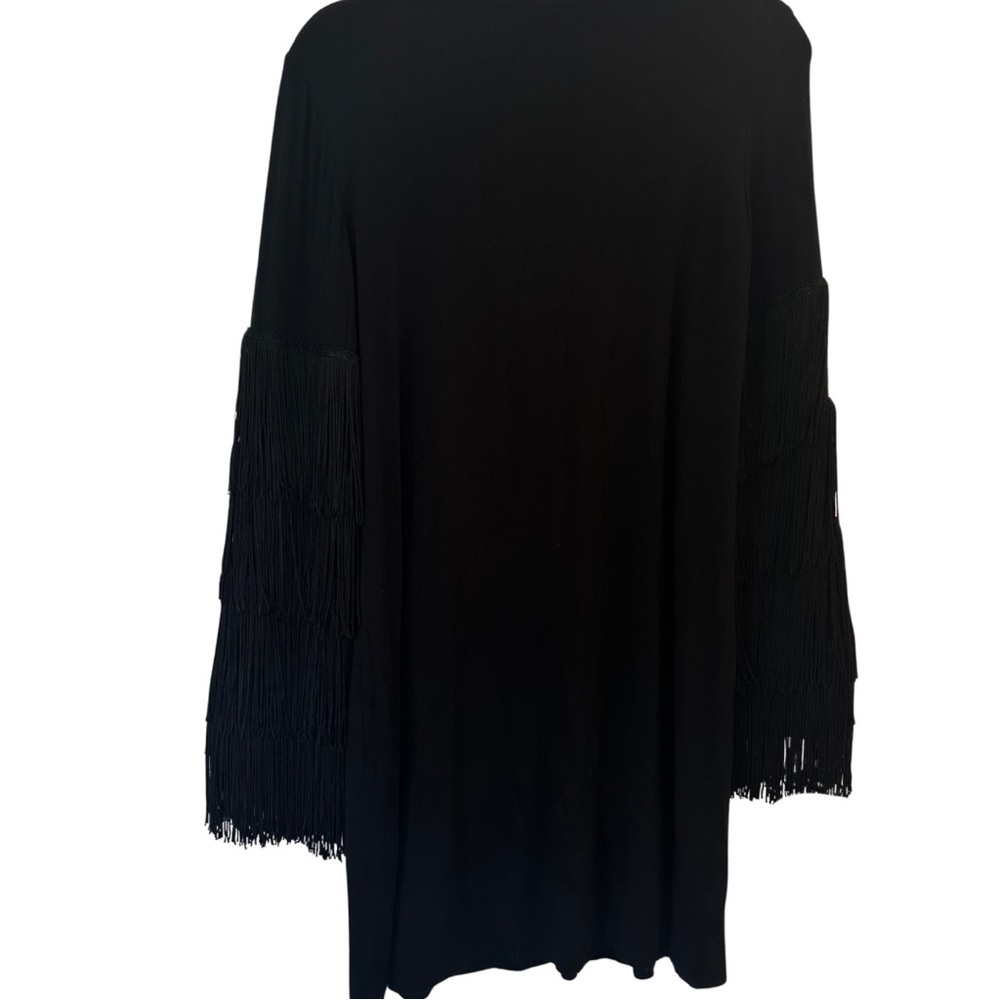Bailey 44 Black Fringe Sleeve Shift Dress Women’s Medium Made in USA - Picture 10 of 11